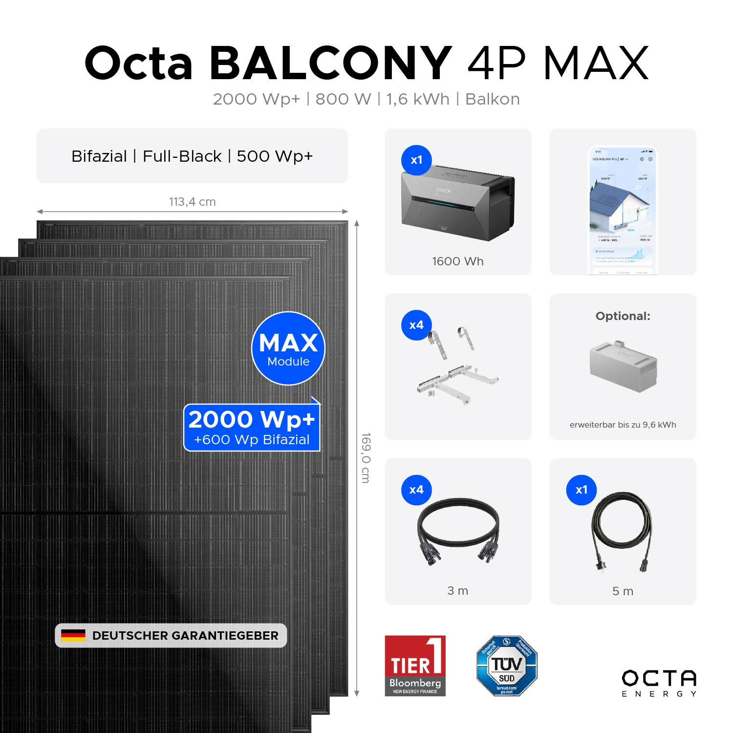 OctaBALCONY 4P XL | 2000 Wp+ | 1,6 kWh