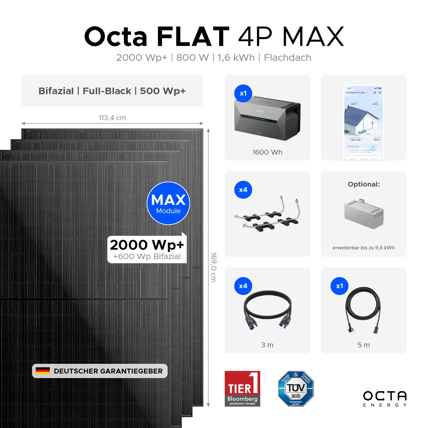 OctaFLAT 4P XL | 2000 Wp+ | 1,6 kWh