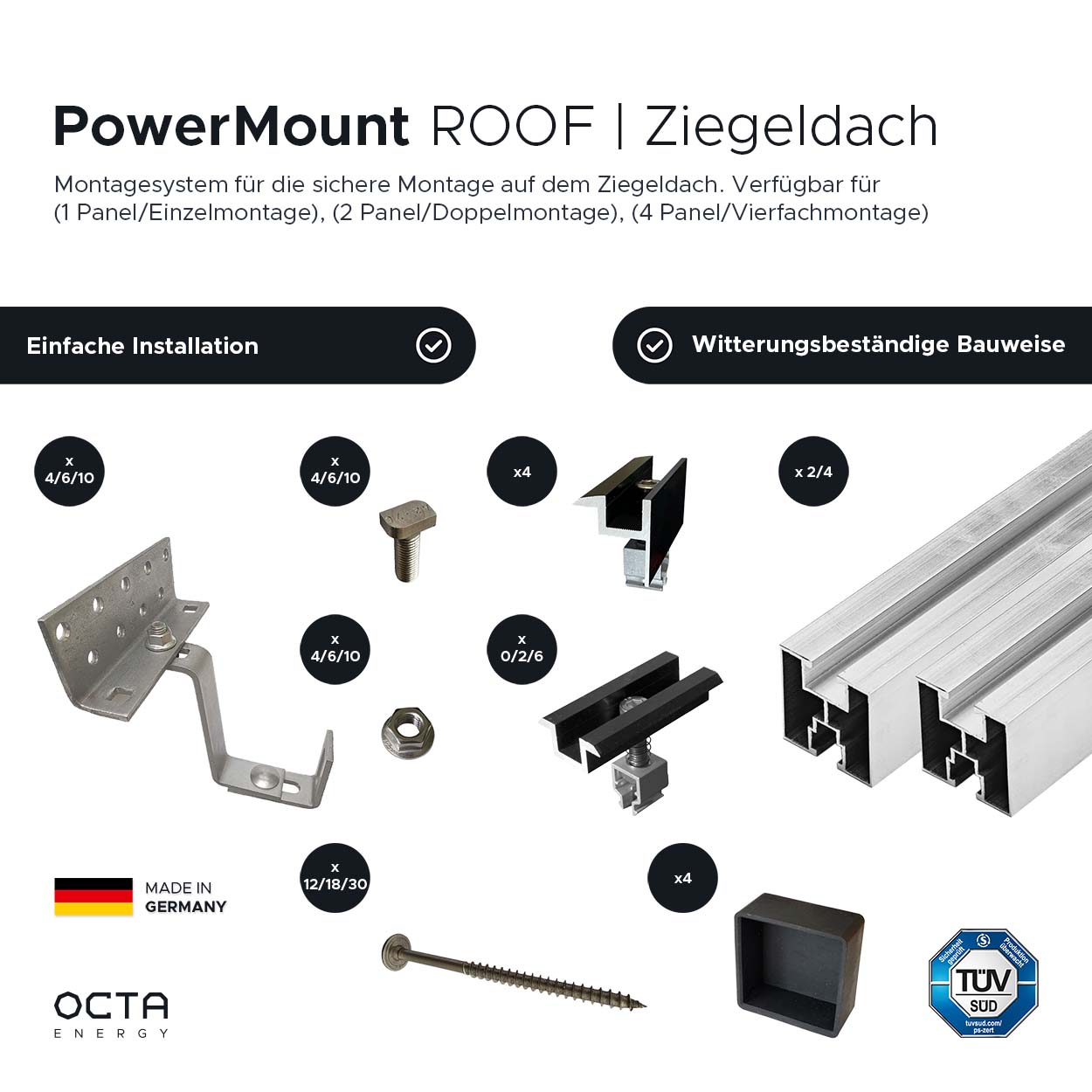 Octa SolarRoof 8P XL - Ziegeldach | 4000 Wp | 2,7 kWh