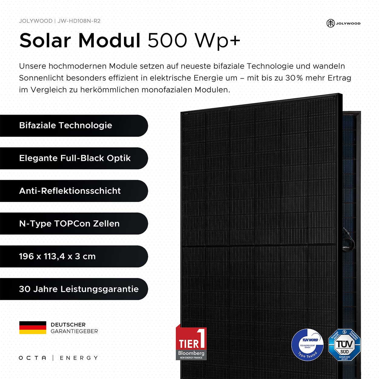 Solarmodul - Jolywood (500 Wp) | FB / Bifazial