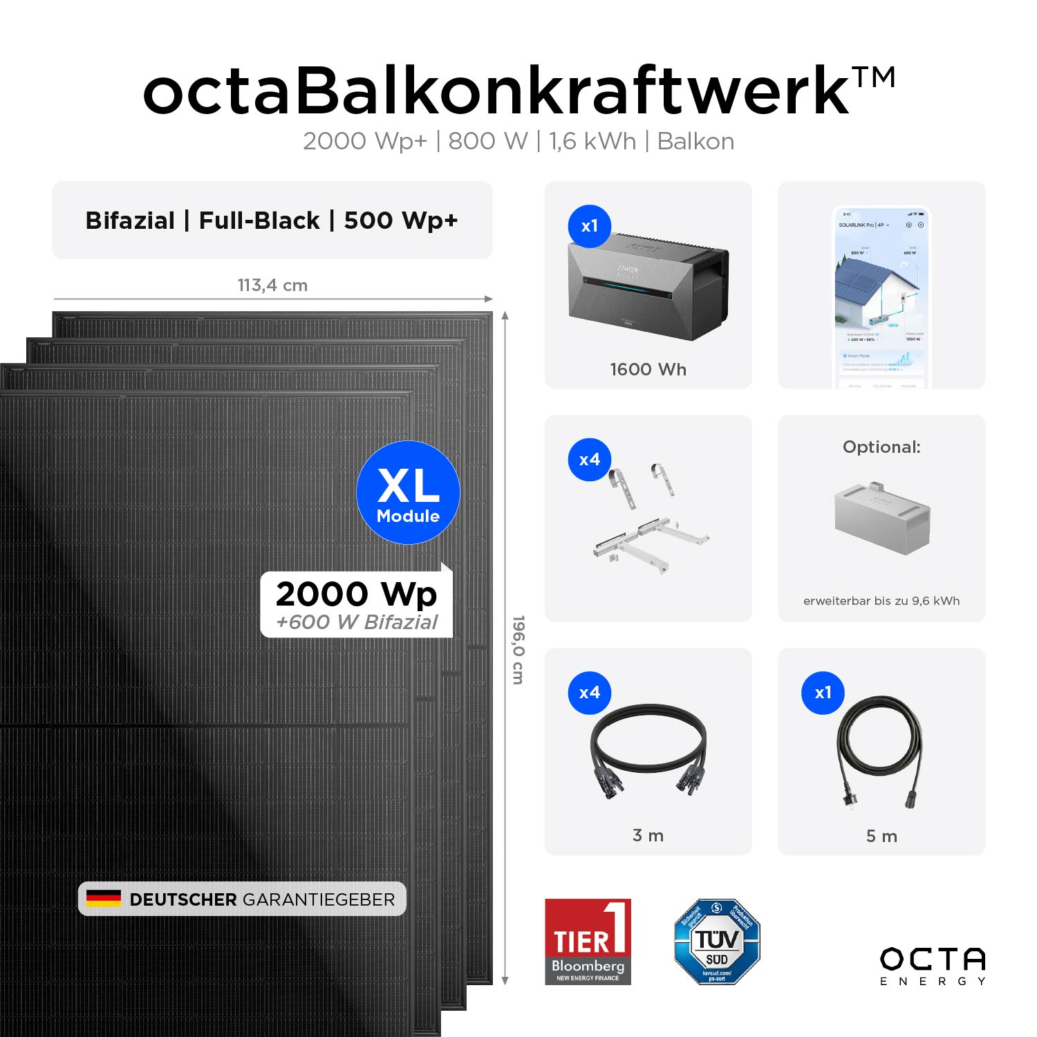 octaBalkonkraftwerk™ Pro 2000 Wp+ (Balkon)