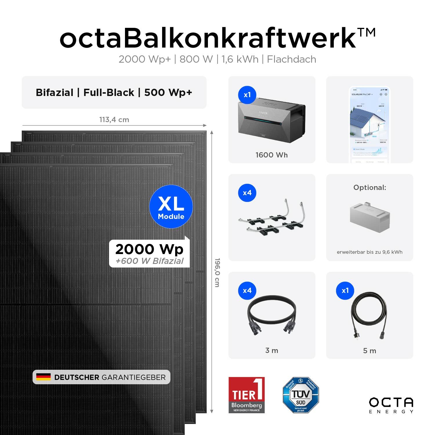 octaBalkonkraftwerk™ Pro 2000 Wp+ (Flachdach)